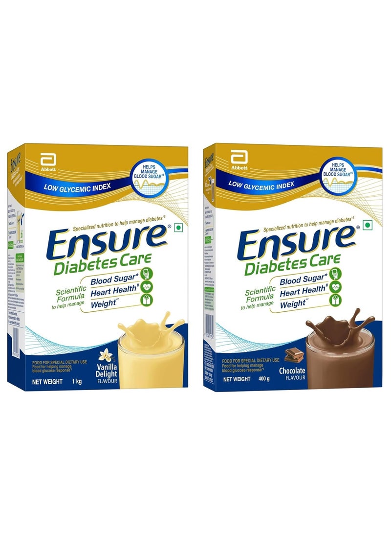 انشور رعاية مرضى السكري، ضمان فانيليا لمرضى السكري - 1 كجم - تغذية للمساعدة في التحكم بمستويات السكر في الدم - علبة 400 جم (بنكهة الشوكولاتة) - Image 1